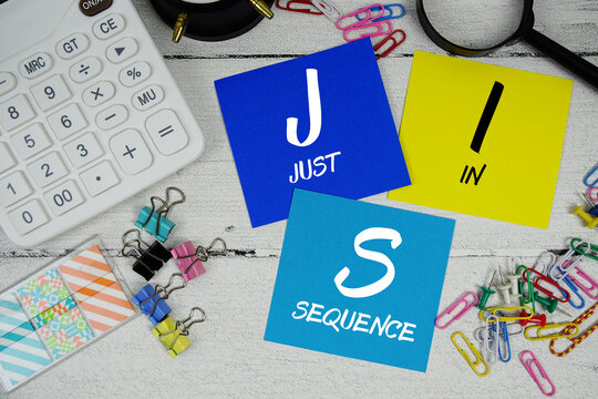 JIS Just In Sequence text phrase of business and financial concept