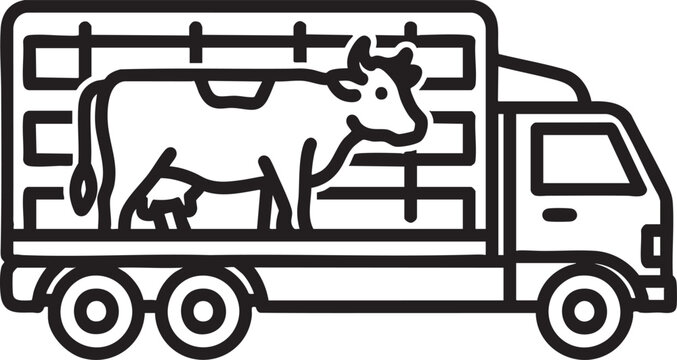 Cattle transportation truck carrying cow icon with transport, shipping
