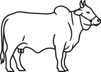 Fototapeta premium Minimalist line drawing of a humped zebu cow silhouette with livestock