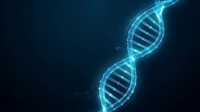 Futuristic DNA Helix Visualization Glowing Elements Dark Background
