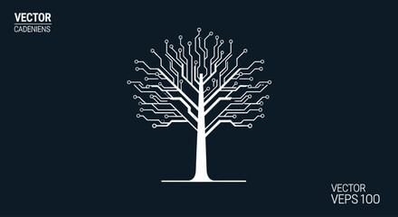 A stylized white tree branches out like an electronic circuit board © AJI T