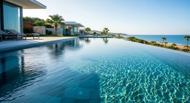 Luxury infinity pool overlooking ocean view.