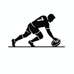Fototapeta premium Rugby player diving to score a try during a competitive match. glyph icon. vector illustrations.