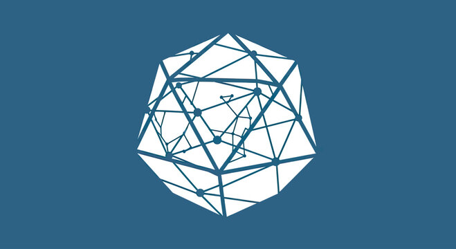 White polygonal structure with interconnected nodes on a blue background