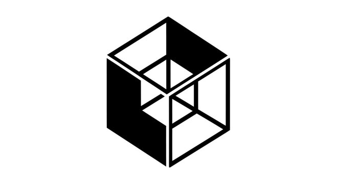Abstract 3D geometric shape with black and white contrast