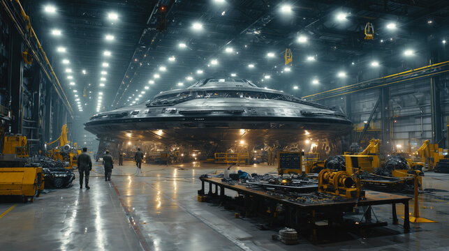 Military Hangar Hosts a UFO Under Bright Lights