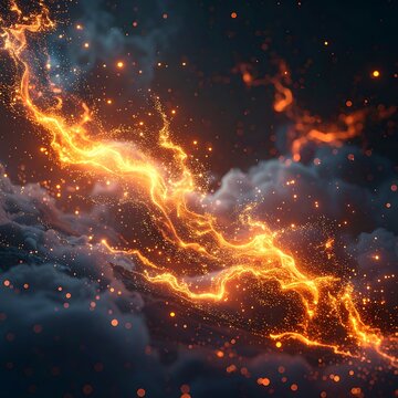 Vibrant orange lightning in space.