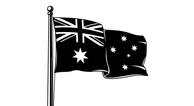 Black and White Australian Flag Waving on a Pole