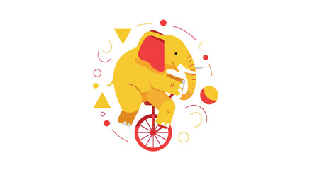 Yellow Elephant Riding Red Unicycle. © yati