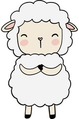 Fototapeta premium Cute cartoon sheep with fluffy white wool, smiling and standing with arms crossed, exuding cheerful vibe