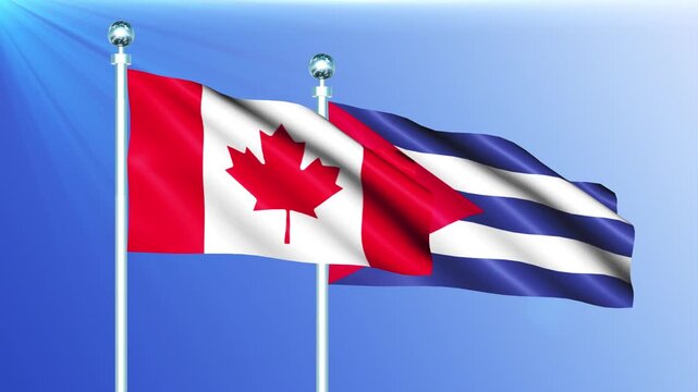Cuba and Canada National Flag Waving on Pole Loop