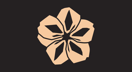 A stylized peach flower with angular petals stands out against a dark background © Tawang