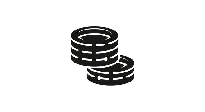 Two stacked, stylized black discs with dashed white lines suggesting layers