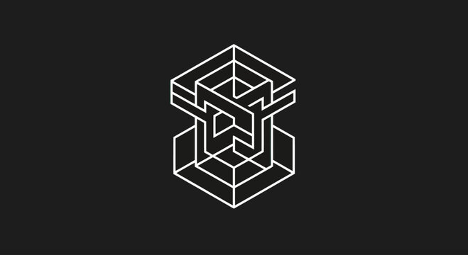 White isometric geometric shape on black background