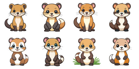Fototapeta premium Multiple vector illustrations of cute weasels
