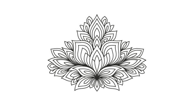 Intricate black and white lotus-like floral pattern with layered petals