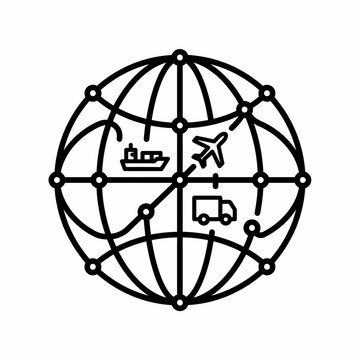 Global Supply Chain Logistics Wireframe Globe Monoline Vector Icon