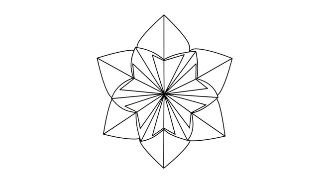 Intricate geometric starburst pattern with sharp, angular lines and curved outer petals