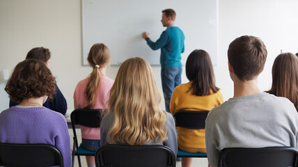 Fototapeta premium Teacher instructing students in classroom with whiteboard