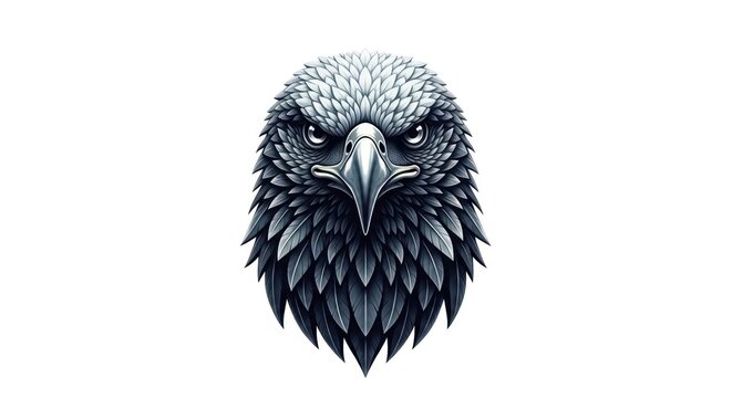 Close up illustration of an eagle head against a white background