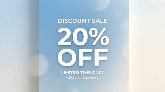 Discount sale banner with 20 percent off offer on blue abstract background