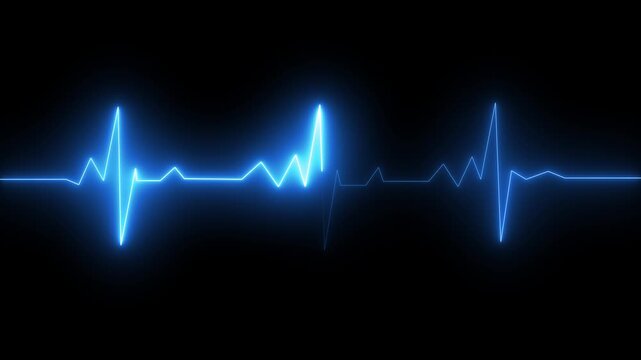 Blue neon ECG heartbeat line on black background
