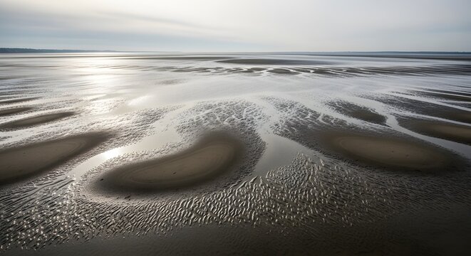 Abstract Ocean Shore Tide Pool Patterns at Sunrise or Sunset