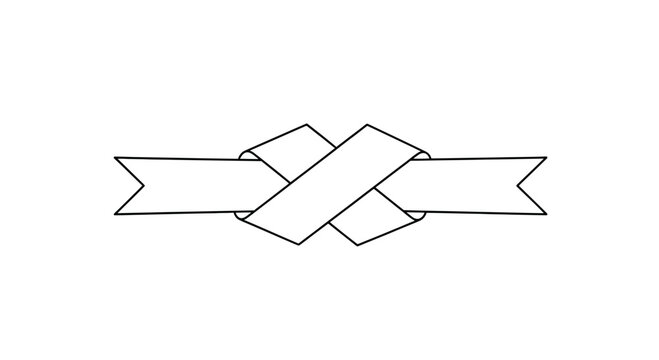 Simple black line drawing of a ribbon banner with notched ends and a knot in the center