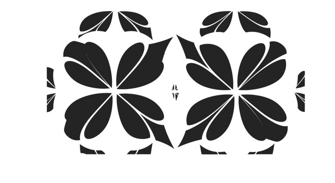 Symmetrical black petal-like shapes form a cohesive, abstract floral pattern