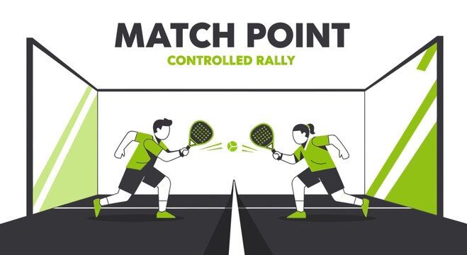 Squash Players In Action During Match And Controlled Rally, Ready For Play
