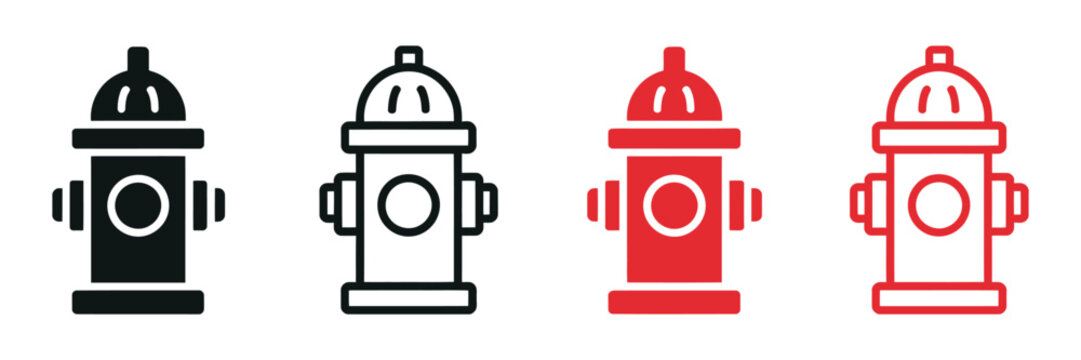 Fire Hydrant Icon Set with Water Hydrant Silhouette Symbols for Emergency Safety Equipment, Urban Infrastructure and Vector Illustration Design