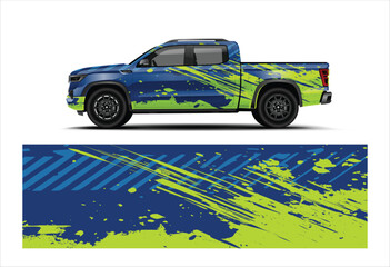 Blue Green Pickup Truck Wrap Livery Vector with Offroad Racing Decal © black