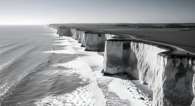Coastal Cliff Walkover Dramatic Aerial View of Sea Shoreline