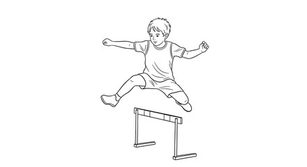 Fototapeta premium Young Athlete Jumping Over Hurdle Illustration.