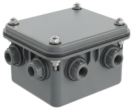 Industrial waterproof electrical junction box cut out on transparent background