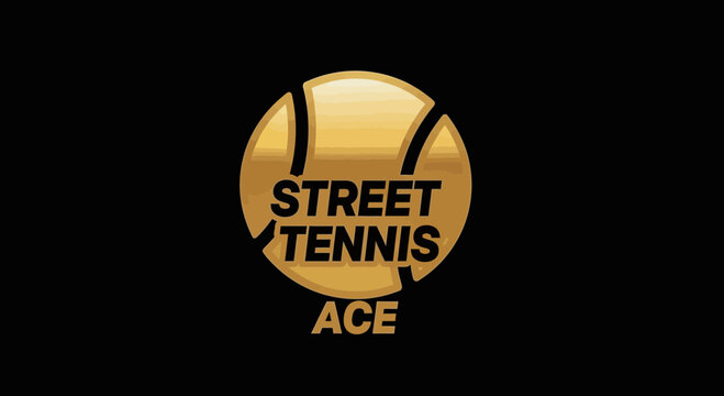 Street Tennis Logo With Golden Ball And Ace Text On A Black Background