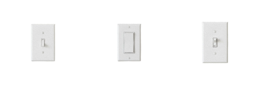 Modern Electric White Wall Light Switch PNG - Home Improvement Hardware for Interior Design, Energy, and Electrical Construction Projects.