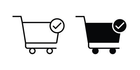 Shopping cart and check mark icon elements. icon in trendy flat and stroke style © Hunt