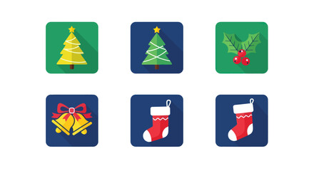Christmas Icons Set: Tree, Holly, Bells, Stocking © anis