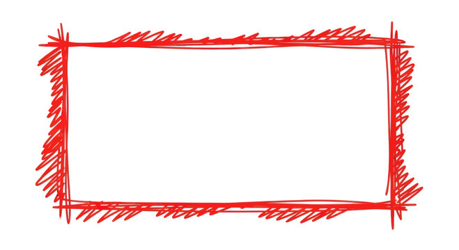 Red Scribbled Rectangle Frame on White Background, Hand Drawn Border