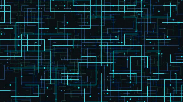 Futuristic Blue Glowing Digital Grid Network with Connection Nodes on Black Background for Big Data and Technology Concepts