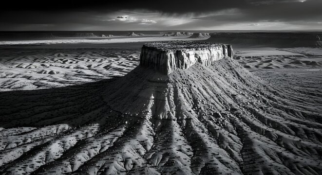 Dramatic Canyon Landscape Sunset Over Textured Desert Plateau