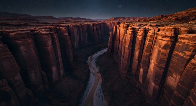 Dramatic Canyon View Under Stars at Sunset Time
