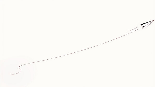 紙飛行機と飛んだ軌跡の線画イラスト