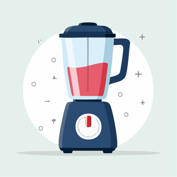 Flat illustration of a blender with red liquid