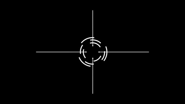 Abstract Circle and line HUD technological futuristic elements. target cross animation, rotation with color blink. Glowing neon aim icon, looped spin. Crossfire, gun aim.4k video.