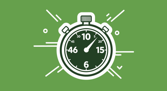Time Symbol Illustration: Chronograph Icon on Green Background with Elements.