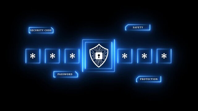 Glowing neon A concept of an advanced cybersecurity system. The futuristic interface shows a multi-factor authentication process using a secure password or PIN for enhanced data protection. Fermion 4k