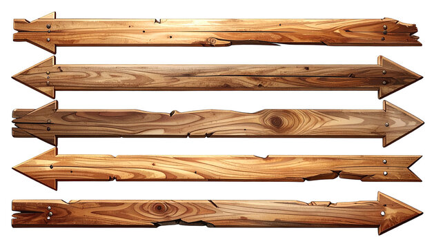 Stacked, wooden arrow signs with rustic, textured, aged plank surface