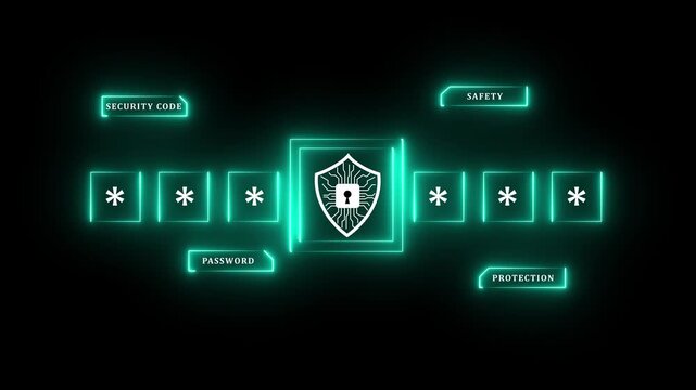 Glowing neon A concept of an advanced cybersecurity system. The futuristic interface shows a multi-factor authentication process using a secure password or PIN for enhanced data protection. Fermion 4k